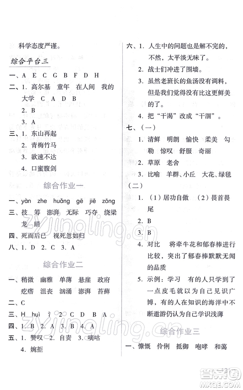 吉林出版集團(tuán)股份有限公司2022假日語文六年級寒假RJ人教版答案
