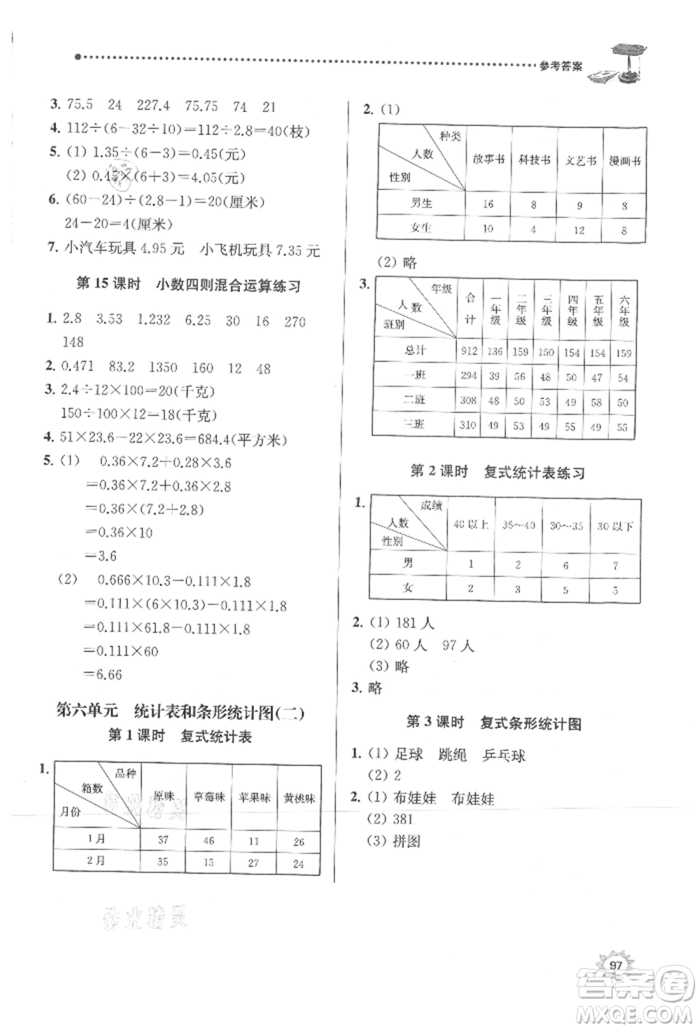 南京大學(xué)出版社2021課時(shí)天天練五年級(jí)數(shù)學(xué)上冊蘇教版參考答案