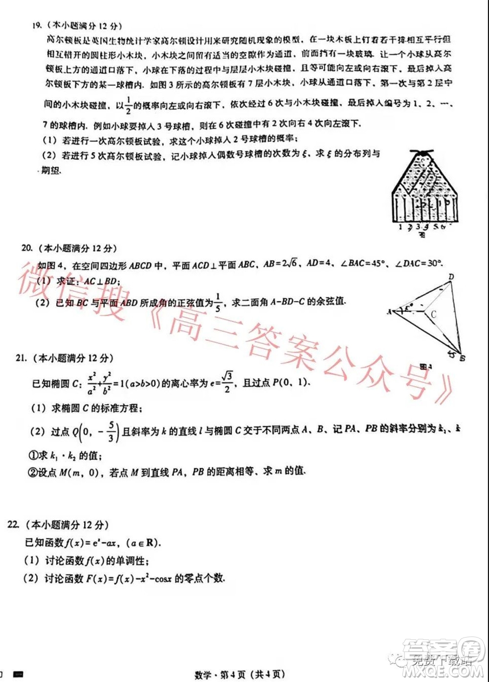 巴蜀中學(xué)2022屆高考適應(yīng)性月考卷六數(shù)學(xué)試題及答案
