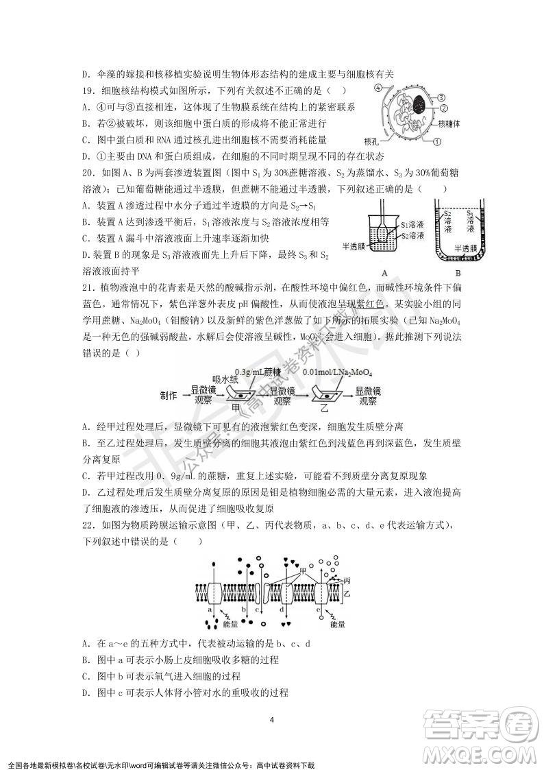 廣東省深圳實驗學校2021-2022學年高一上學期第二階段考試生物試題及答案