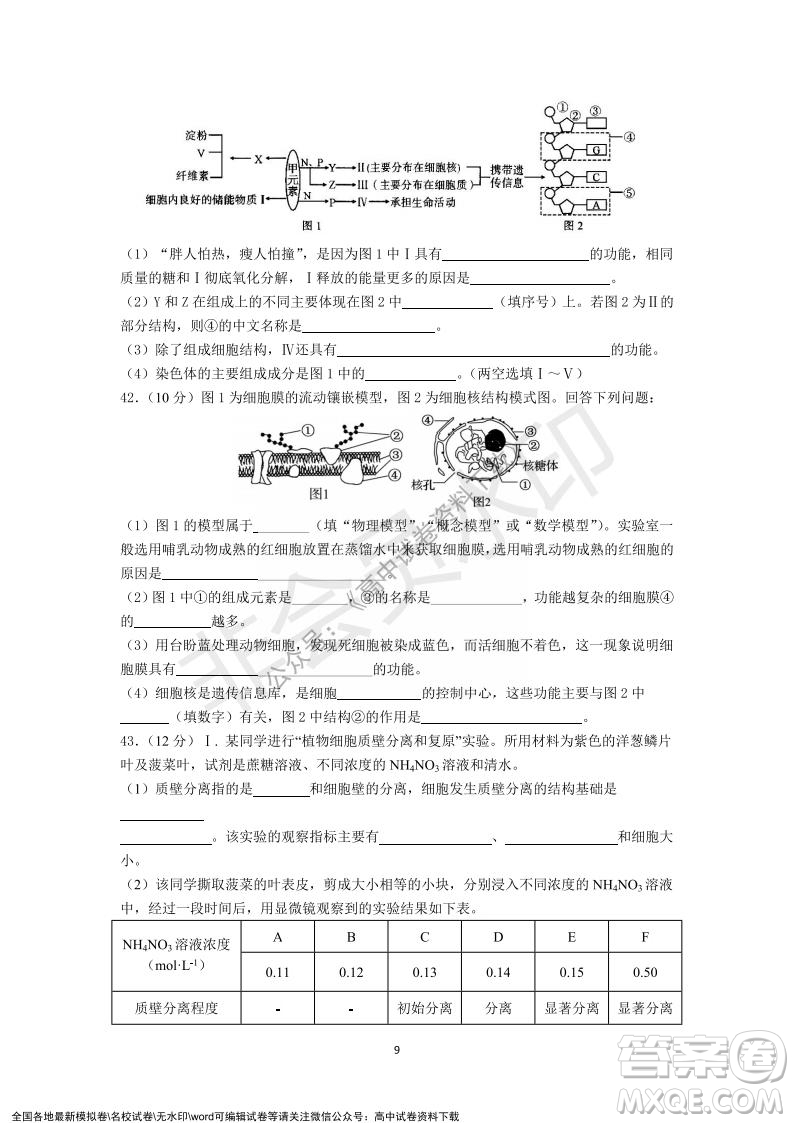 廣東省深圳實驗學校2021-2022學年高一上學期第二階段考試生物試題及答案