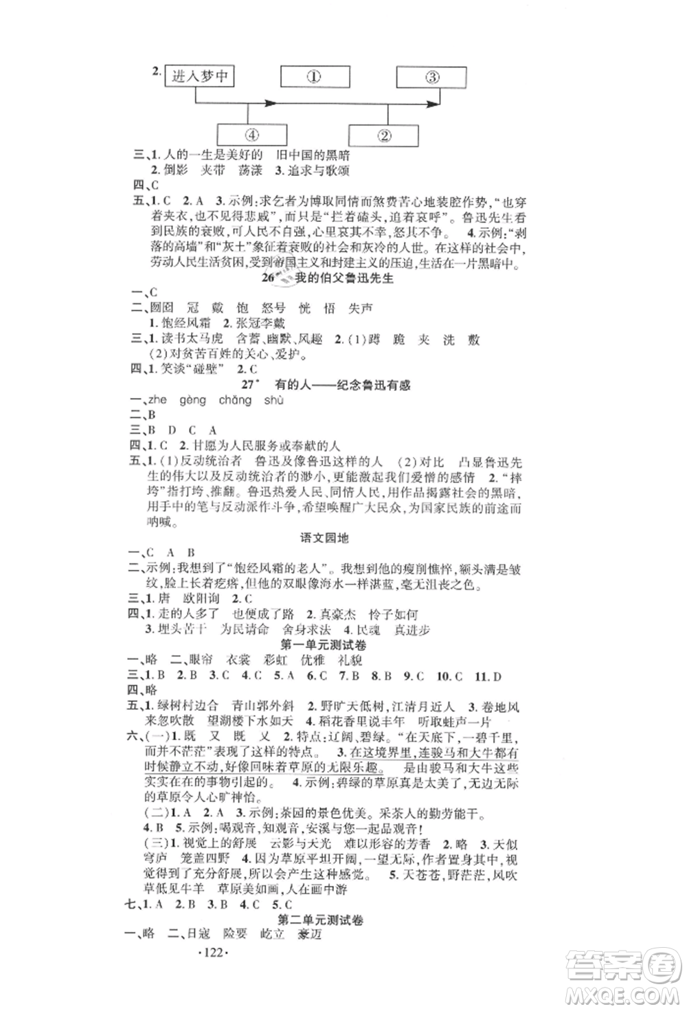 文化發(fā)展出版社2021語(yǔ)文要素天天練六年級(jí)上冊(cè)人教版參考答案