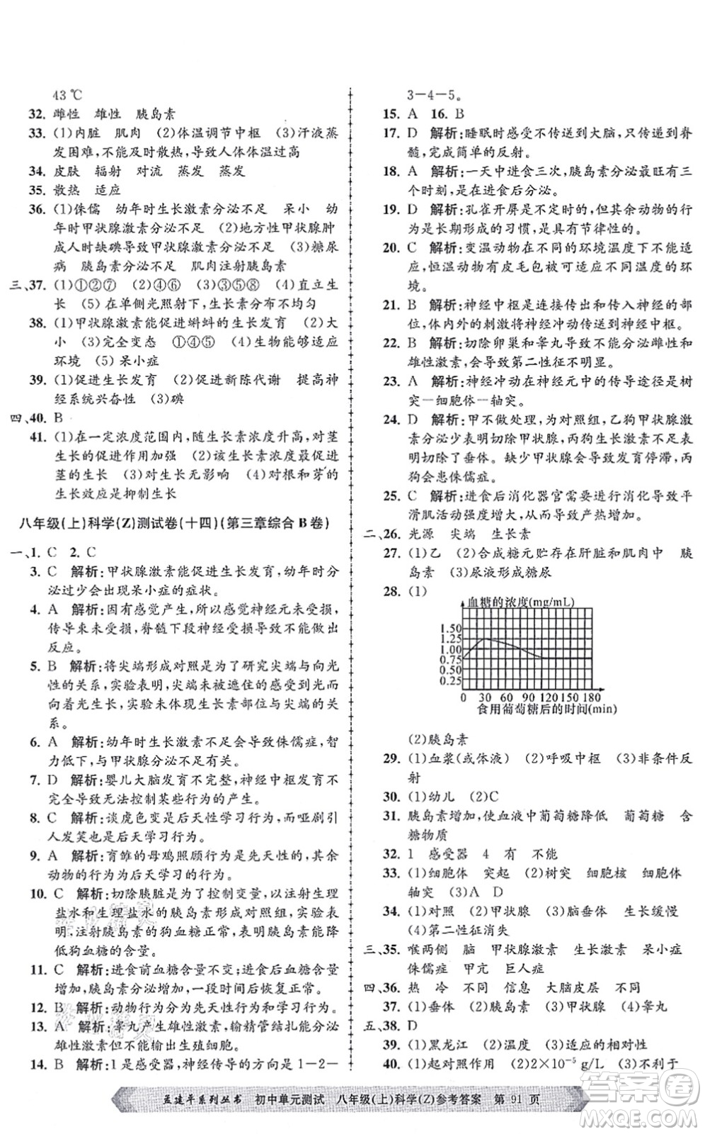 浙江工商大學(xué)出版社2021孟建平初中單元測試八年級科學(xué)上冊Z浙教版答案