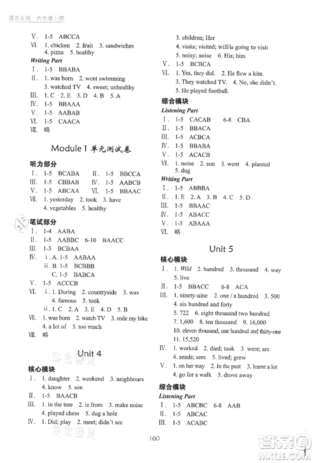 華中科技大學(xué)出版社2021課堂在線六年級英語上冊滬教版參考答案