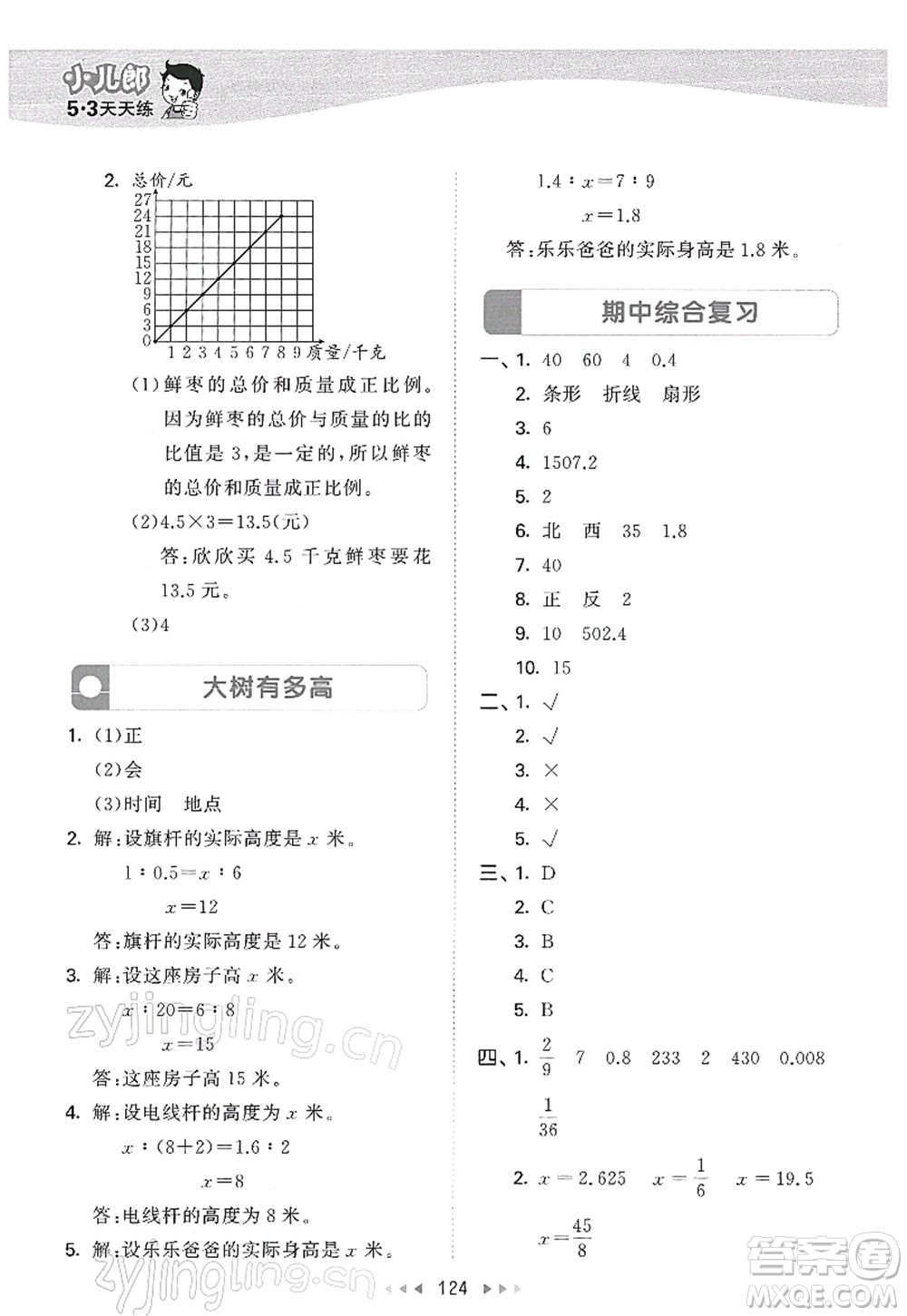 教育科學(xué)出版社2022春季53天天練六年級數(shù)學(xué)下冊SJ蘇教版答案