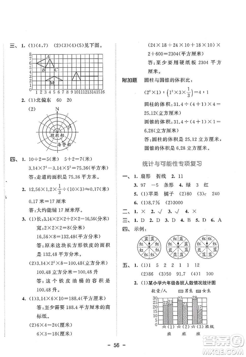 教育科學(xué)出版社2022春季53天天練六年級數(shù)學(xué)下冊SJ蘇教版答案