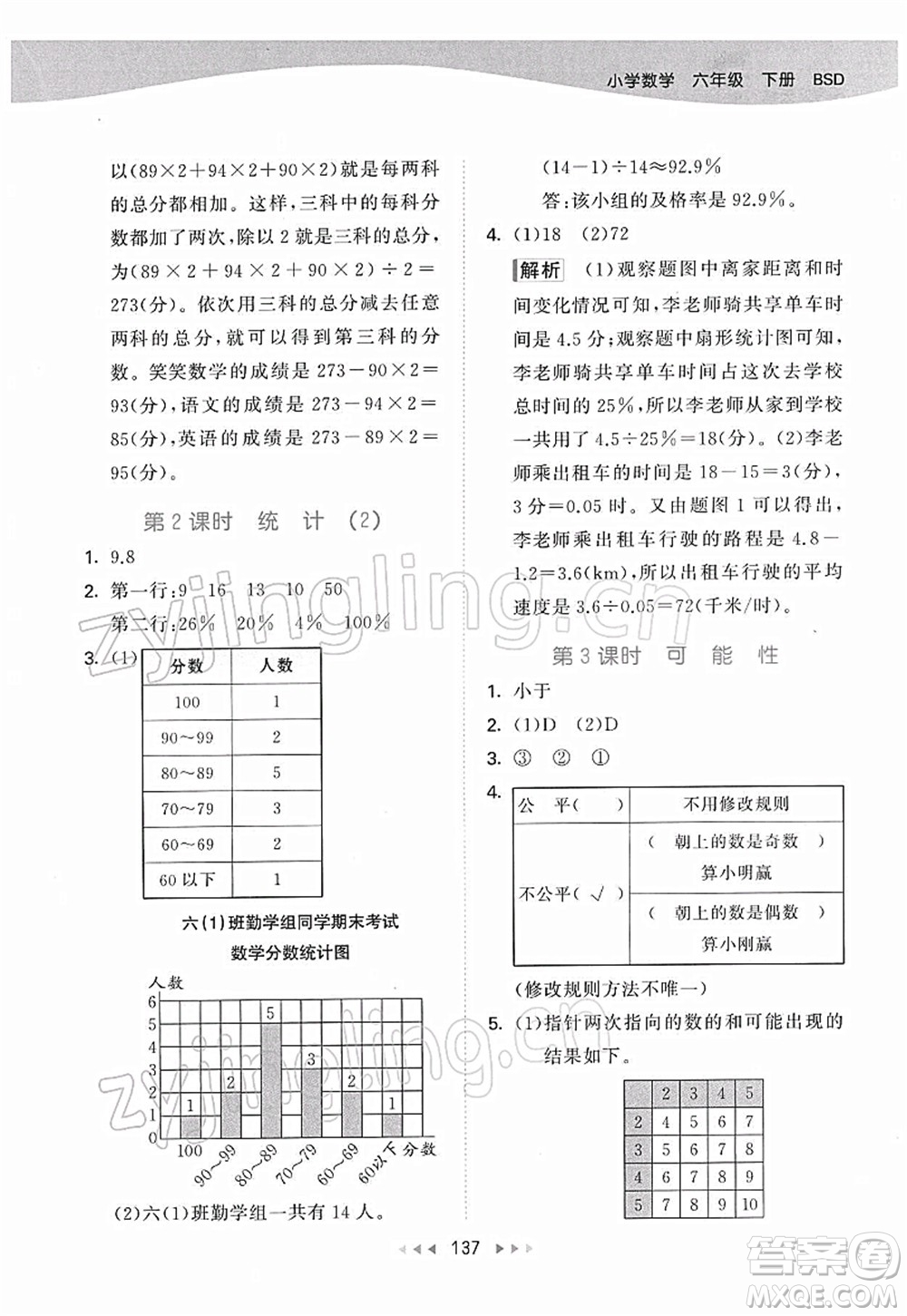 教育科學出版社2022春季53天天練六年級數(shù)學下冊BSD北師大版答案