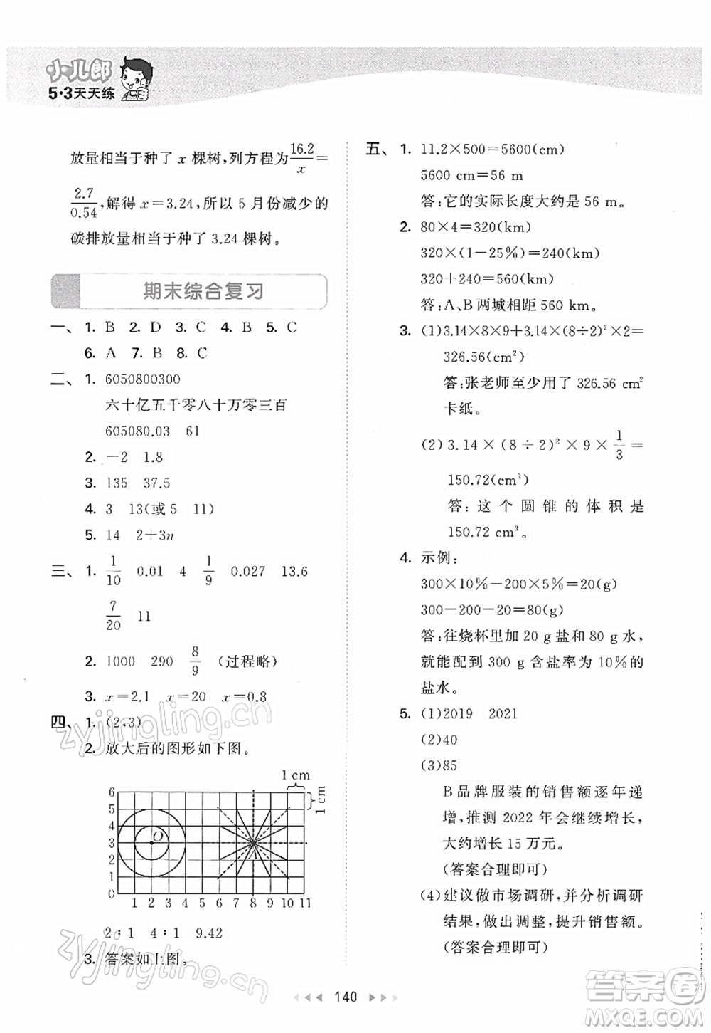 教育科學出版社2022春季53天天練六年級數(shù)學下冊BSD北師大版答案