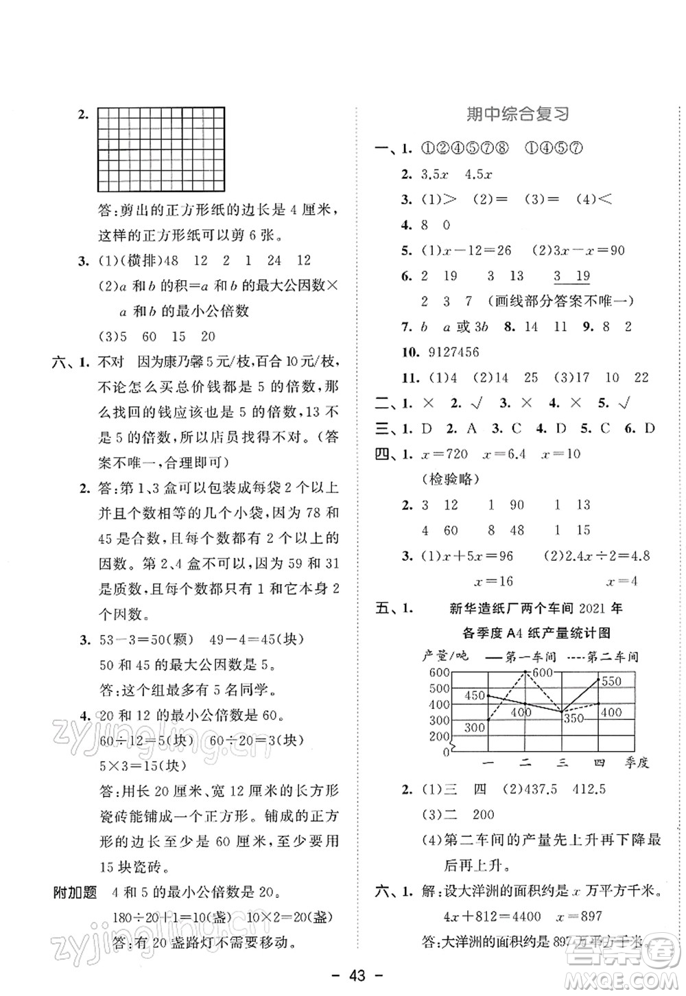 教育科學(xué)出版社2022春季53天天練五年級數(shù)學(xué)下冊SJ蘇教版答案