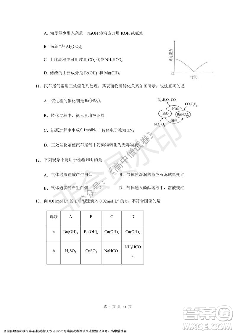 上海黃浦區(qū)2021學(xué)年度第一學(xué)期高三年級(jí)期終調(diào)研測(cè)試化學(xué)試題及答案