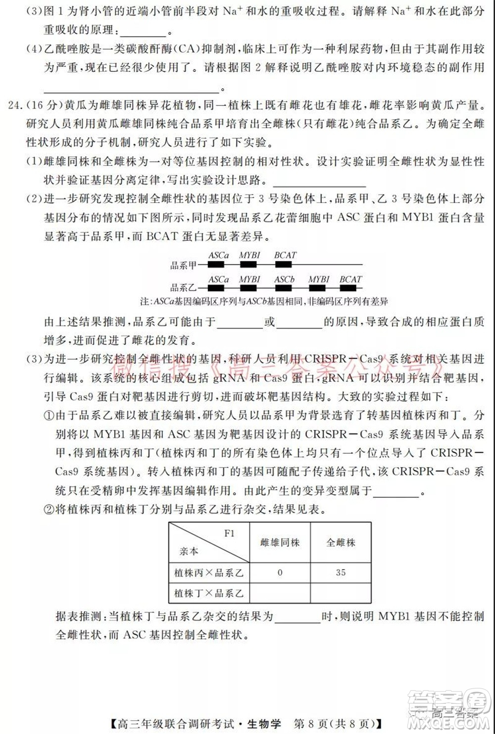 湖北省部分市州2022年元月高三年級聯(lián)合調(diào)研考試生物學(xué)試題及答案