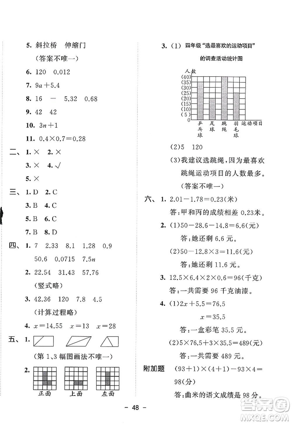 教育科學(xué)出版社2022春季53天天練四年級數(shù)學(xué)下冊BSD北師大版答案