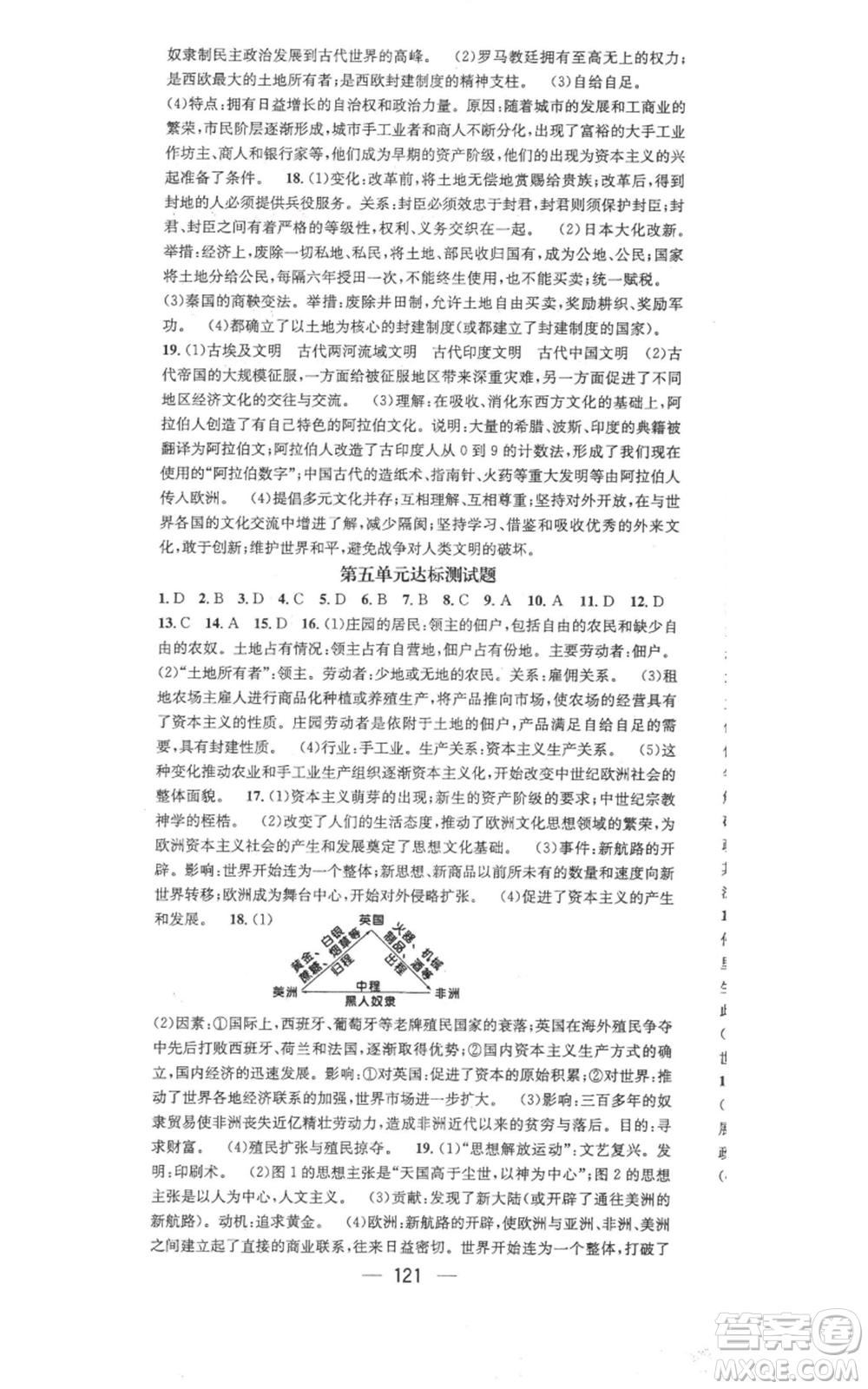 江西教育出版社2021名師測(cè)控九年級(jí)歷史上冊(cè)人教版參考答案