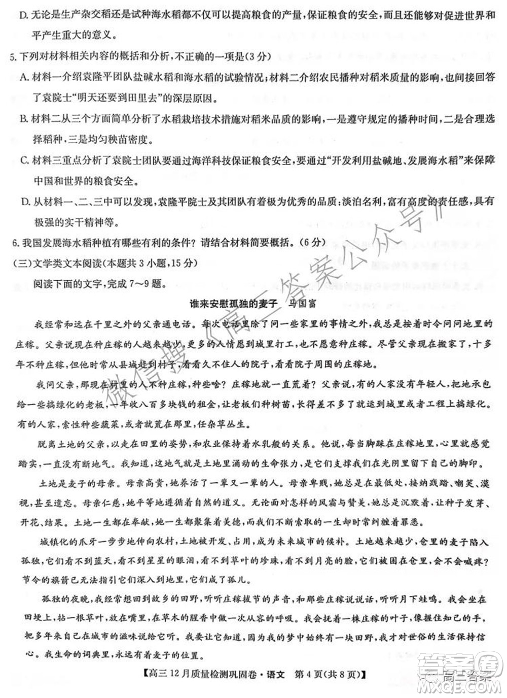 2022屆九師聯(lián)盟高三12月質(zhì)量檢測(cè)鞏固卷老高考語(yǔ)文試題及答案