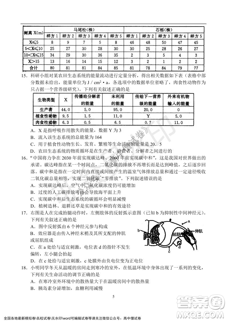河南省名校聯(lián)盟2021-2022學(xué)年高三年級1月聯(lián)合考試生物試題及答案