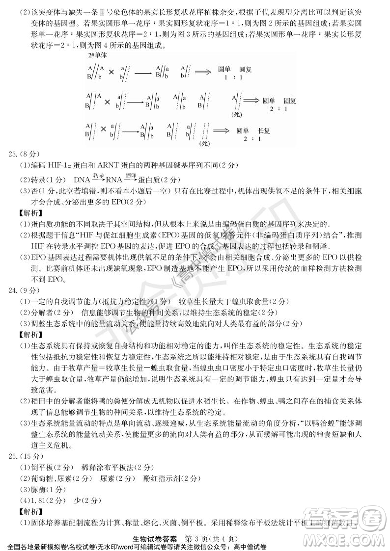 河南省名校聯(lián)盟2021-2022學(xué)年高三年級1月聯(lián)合考試生物試題及答案