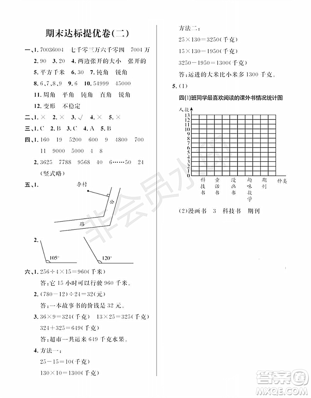 期末奪冠總復(fù)習(xí)2021期末達標提優(yōu)卷（二）四年級數(shù)學(xué)上冊RJ人教版試題及答案