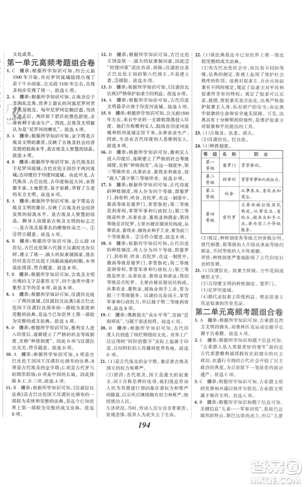 云南科技出版社2021全優(yōu)課堂考點集訓(xùn)與滿分備考九年級歷史上冊人教版河北專用參考答案