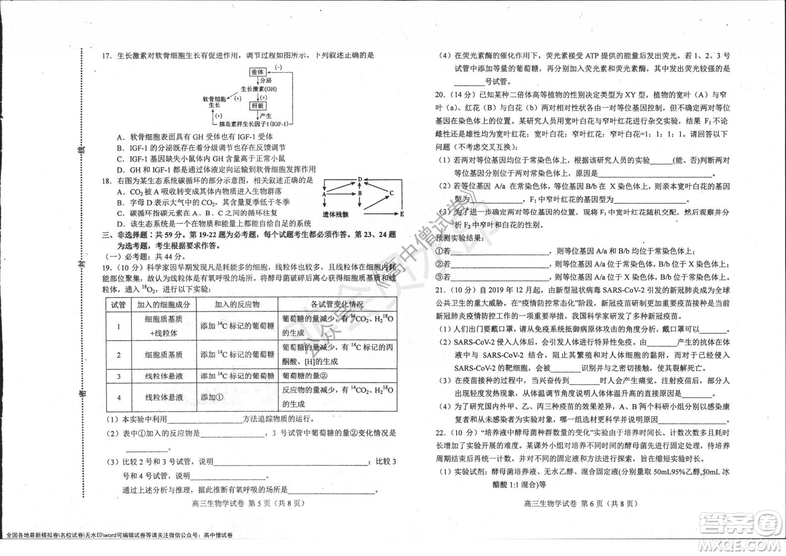 唐山市2021-2022學年度高三年級第一學期期末考試生物試題及答案