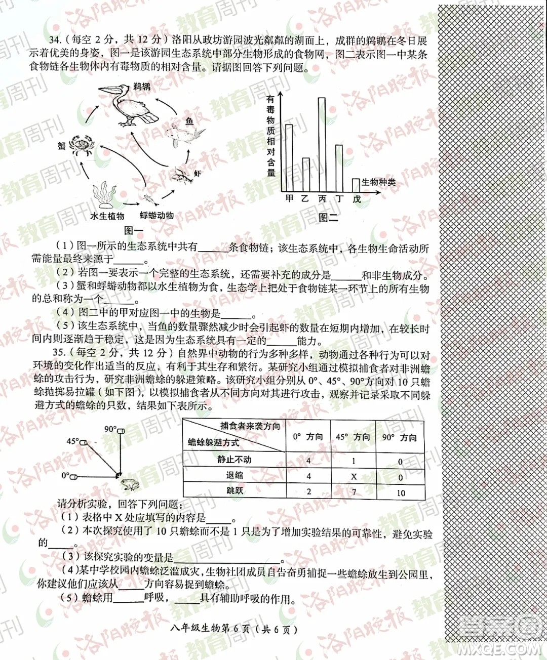 洛陽市2021-2022學(xué)年第一學(xué)期期末考試八年級生物試題及答案