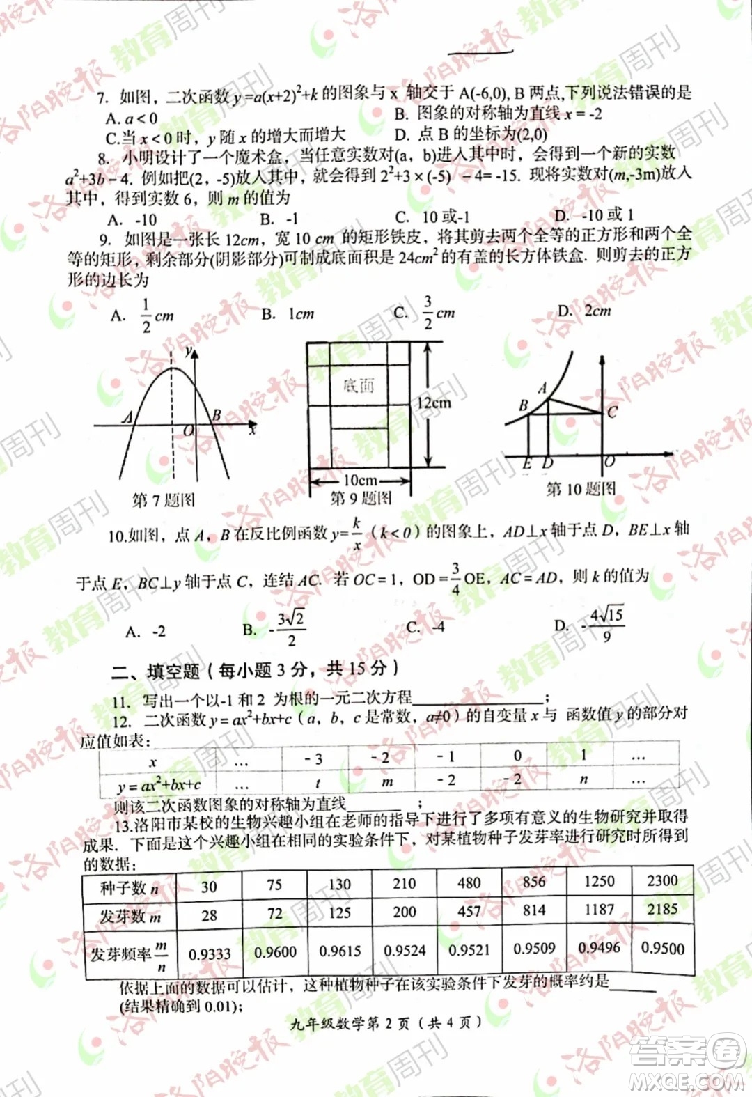 洛陽市2021-2022學年第一學期期末考試九年級數(shù)學試題及答案