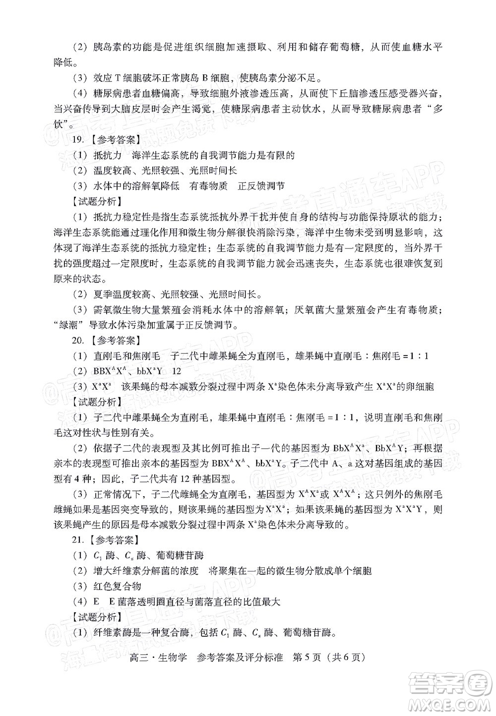 汕尾市2022屆高三學(xué)生調(diào)研考試生物學(xué)試題及答案