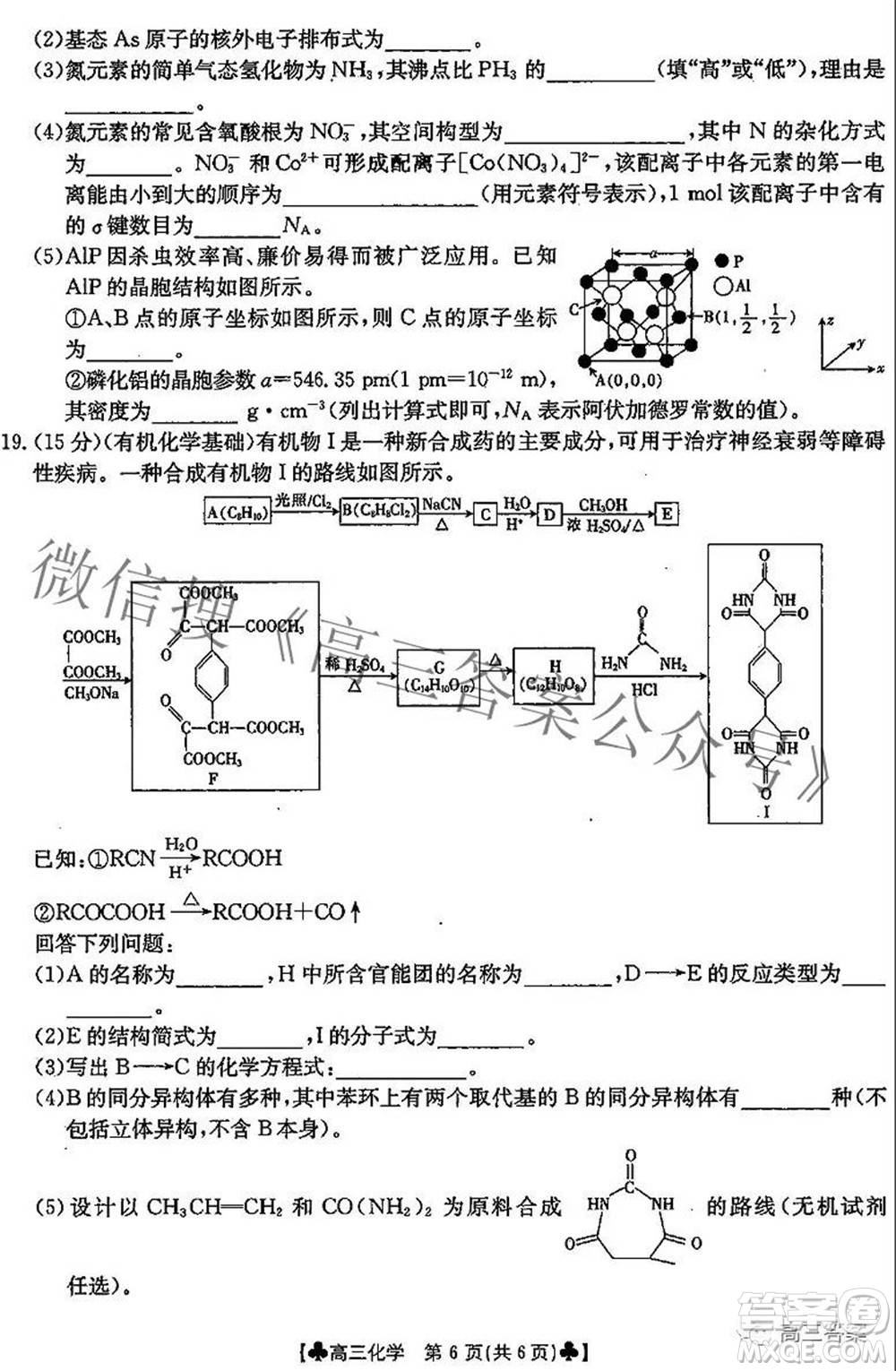 2022屆青海金太陽1月聯(lián)考高三化學(xué)試題及答案
