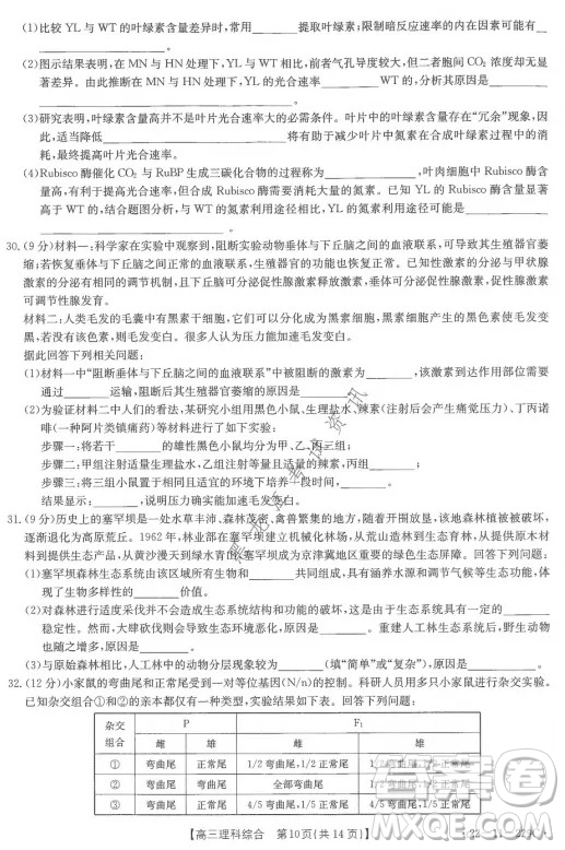 大慶市2022屆高三年級第二次教學(xué)質(zhì)量檢測理科綜合試題及答案