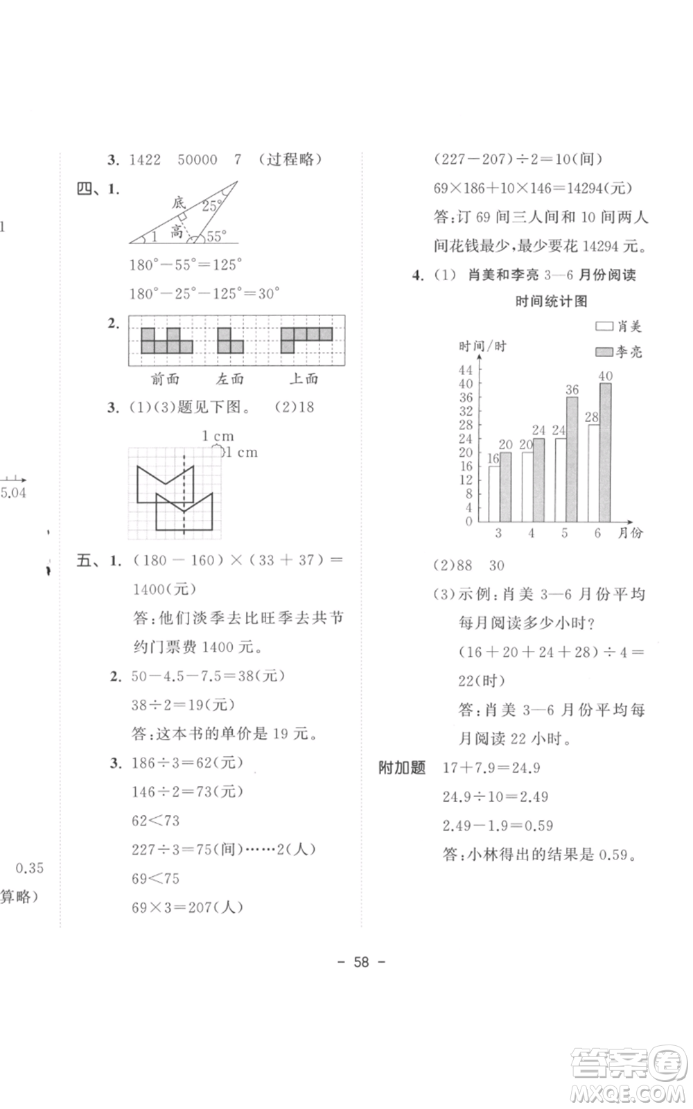 教育科學(xué)出版社2022春季53天天練四年級數(shù)學(xué)下冊人教版參考答案