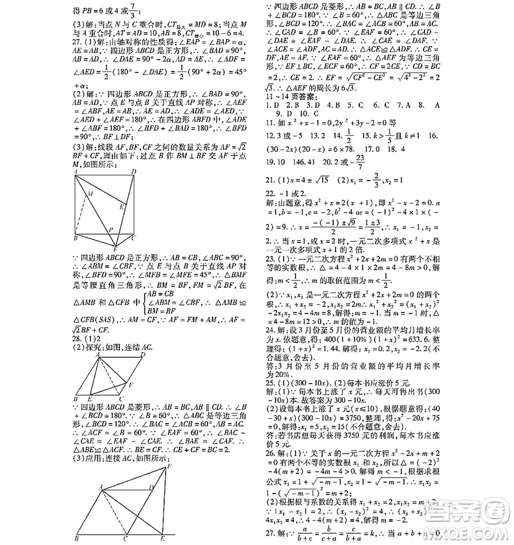 黑龍江少年兒童出版社2022寒假Happy假日九年級數(shù)學(xué)林甸專用答案