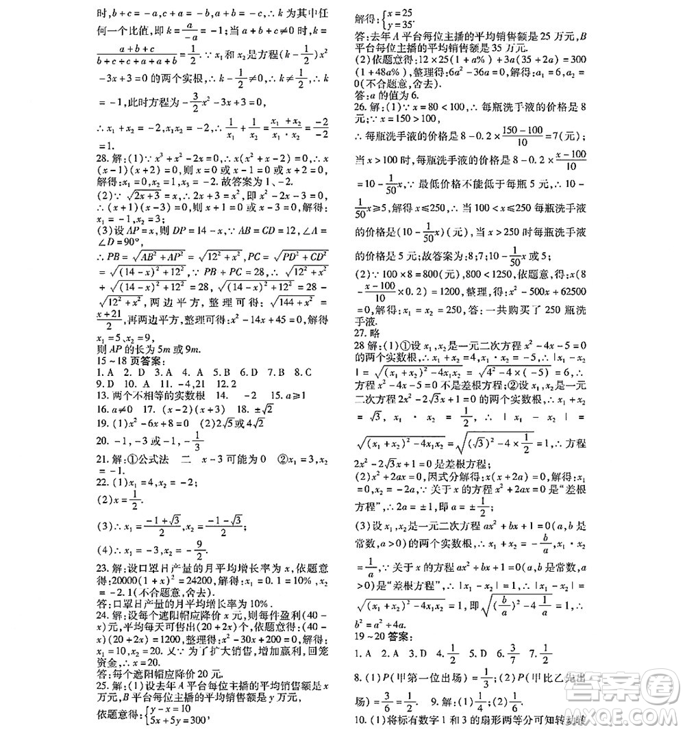 黑龍江少年兒童出版社2022寒假Happy假日九年級數(shù)學(xué)林甸專用答案