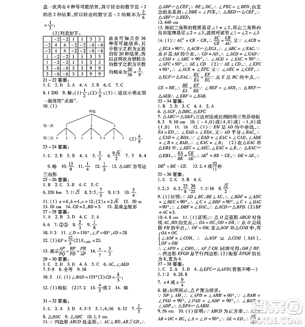 黑龍江少年兒童出版社2022寒假Happy假日九年級數(shù)學(xué)林甸專用答案