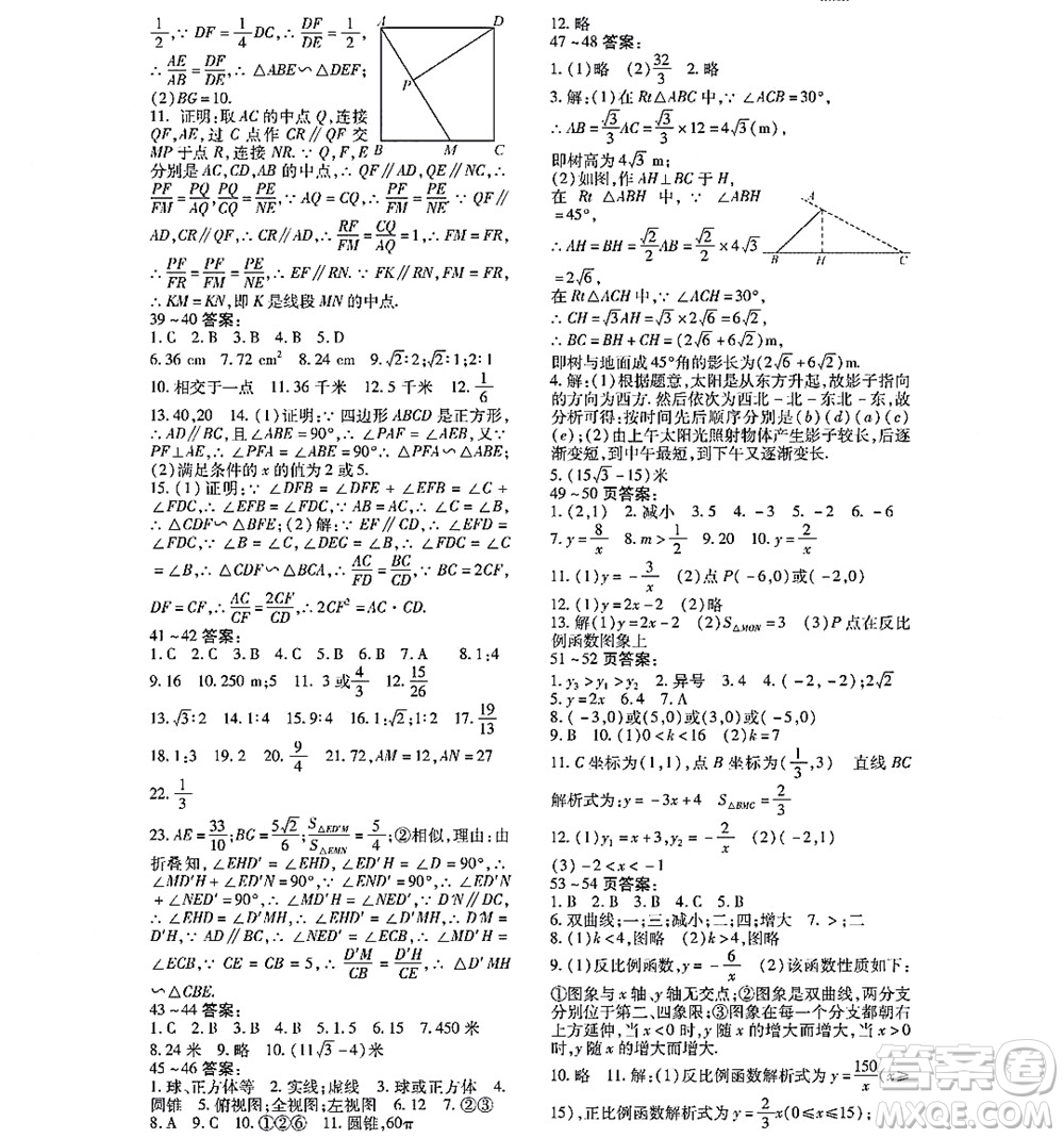 黑龍江少年兒童出版社2022寒假Happy假日九年級數(shù)學(xué)林甸專用答案