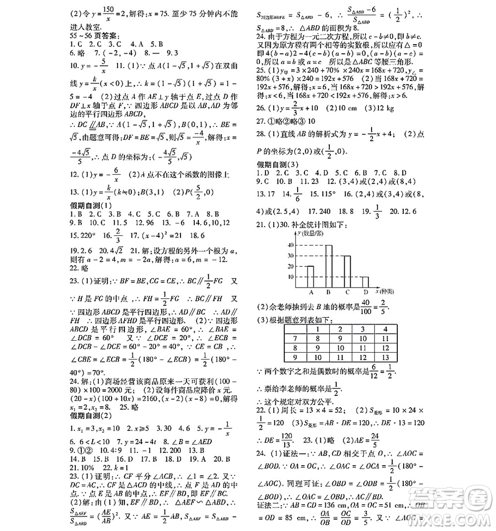 黑龍江少年兒童出版社2022寒假Happy假日九年級數(shù)學(xué)林甸專用答案