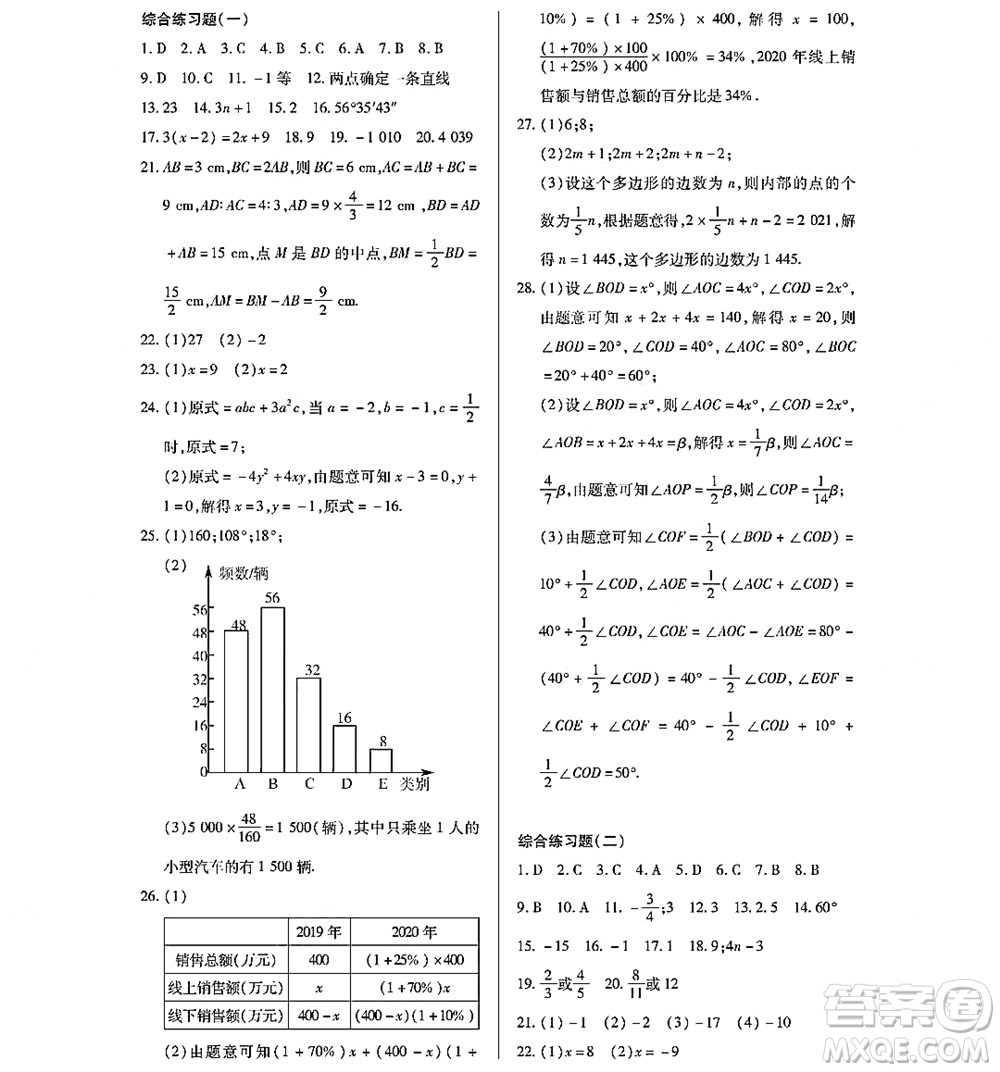 黑龍江少年兒童出版社2022寒假Happy假日七年級數(shù)學林甸專用答案