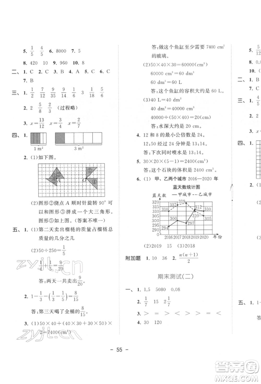 教育科學(xué)出版社2022春季53天天練五年級數(shù)學(xué)下冊人教版參考答案