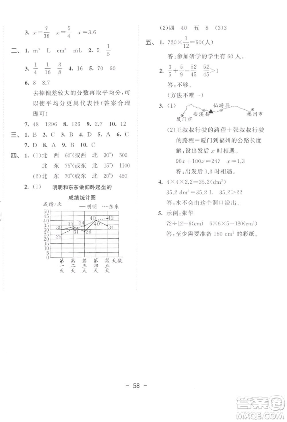 教育科學(xué)出版社2022春季53天天練五年級(jí)數(shù)學(xué)下冊(cè)北師大版參考答案