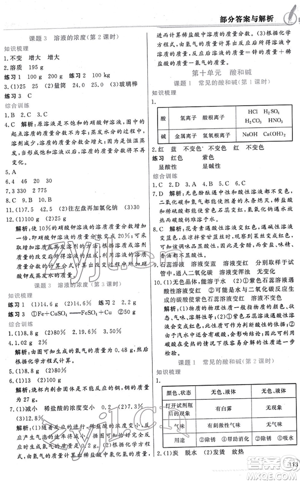 新世紀(jì)出版社2022同步導(dǎo)學(xué)與優(yōu)化訓(xùn)練九年級化學(xué)下冊人教版答案