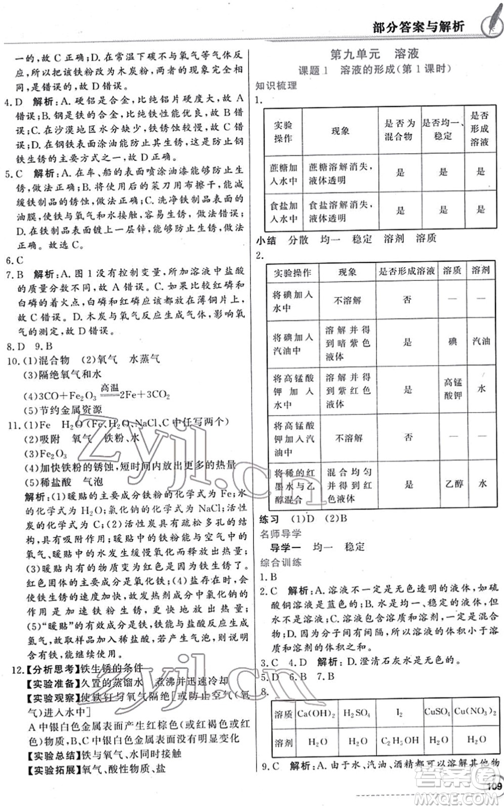 新世紀(jì)出版社2022同步導(dǎo)學(xué)與優(yōu)化訓(xùn)練九年級化學(xué)下冊人教版答案