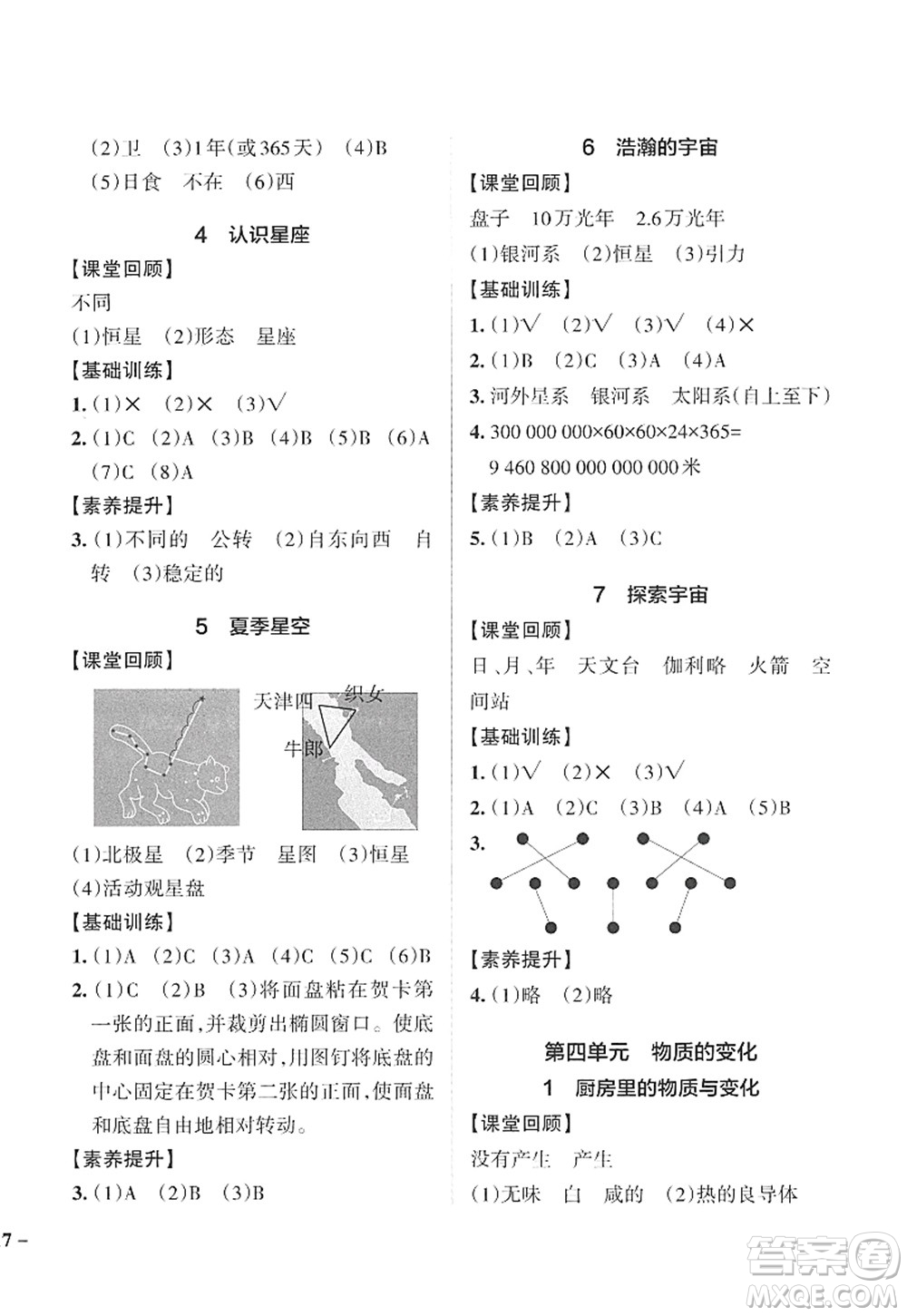 陜西師范大學(xué)出版總社2022PASS小學(xué)學(xué)霸作業(yè)本六年級(jí)科學(xué)下冊JK教科版答案
