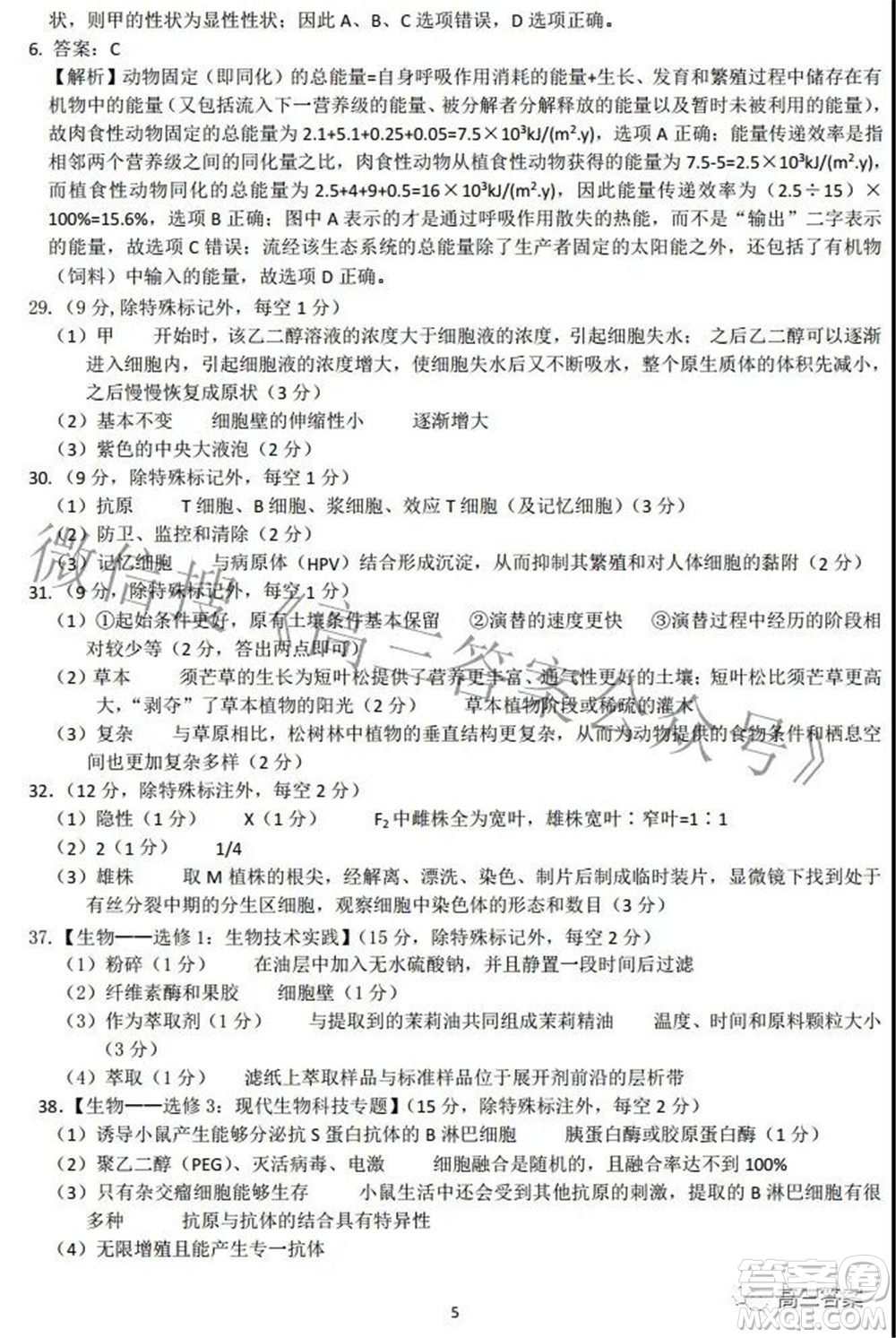 昆明市第一中學2022屆高中新課標高三第六次考前基礎強化理科綜合試題及答案