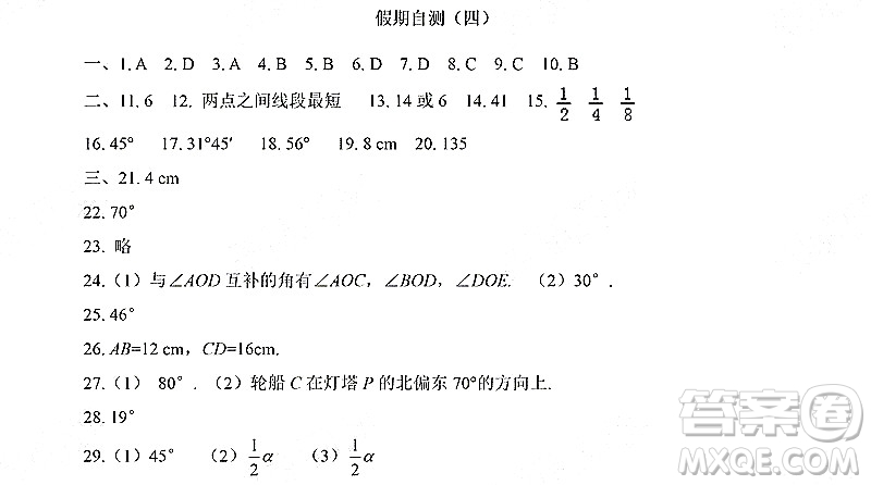 黑龍江少年兒童出版社2022寒假Happy假日七年級數(shù)學(xué)人教版答案