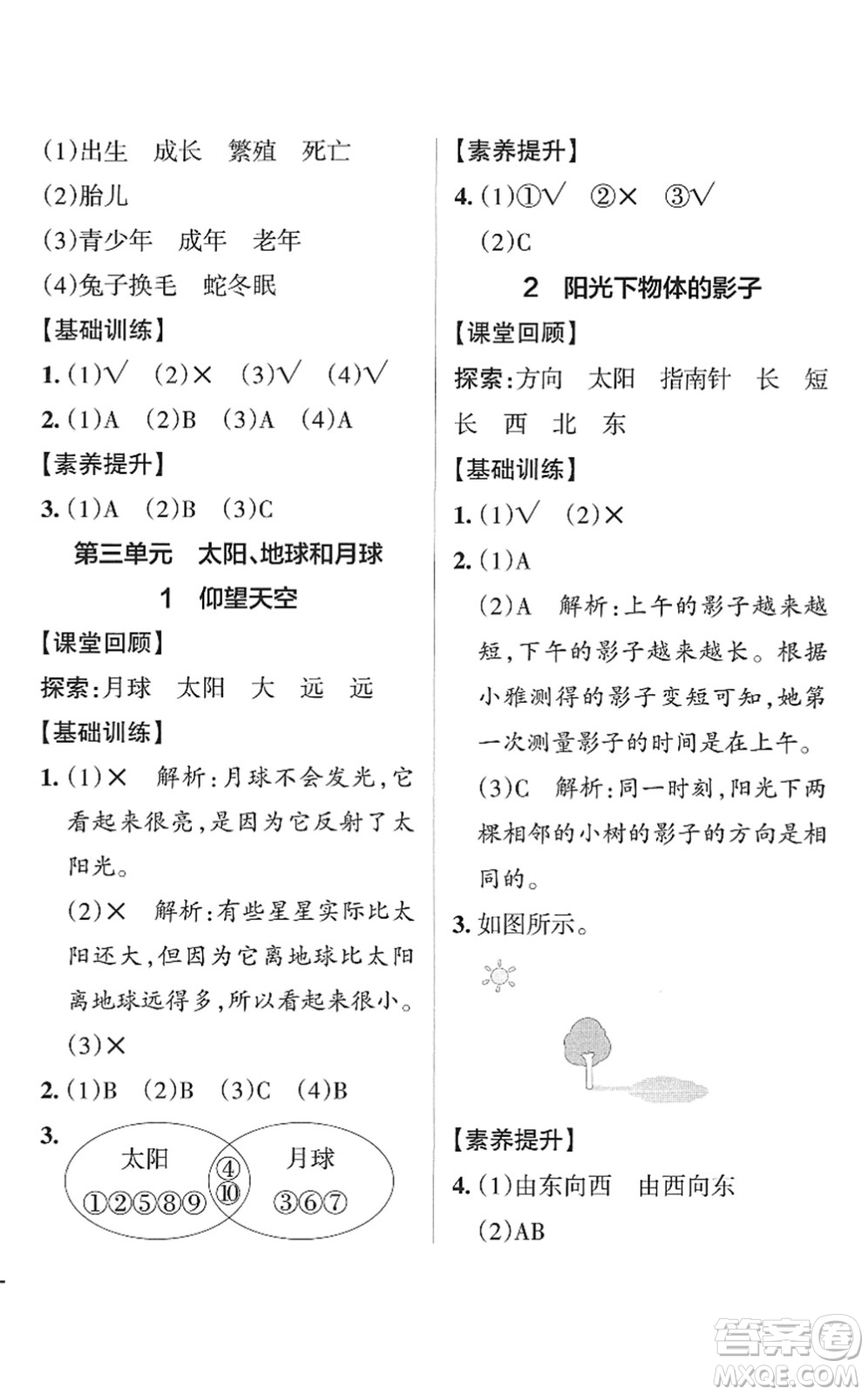 陜西師范大學(xué)出版總社2022PASS小學(xué)學(xué)霸作業(yè)本三年級(jí)科學(xué)下冊(cè)JK教科版答案