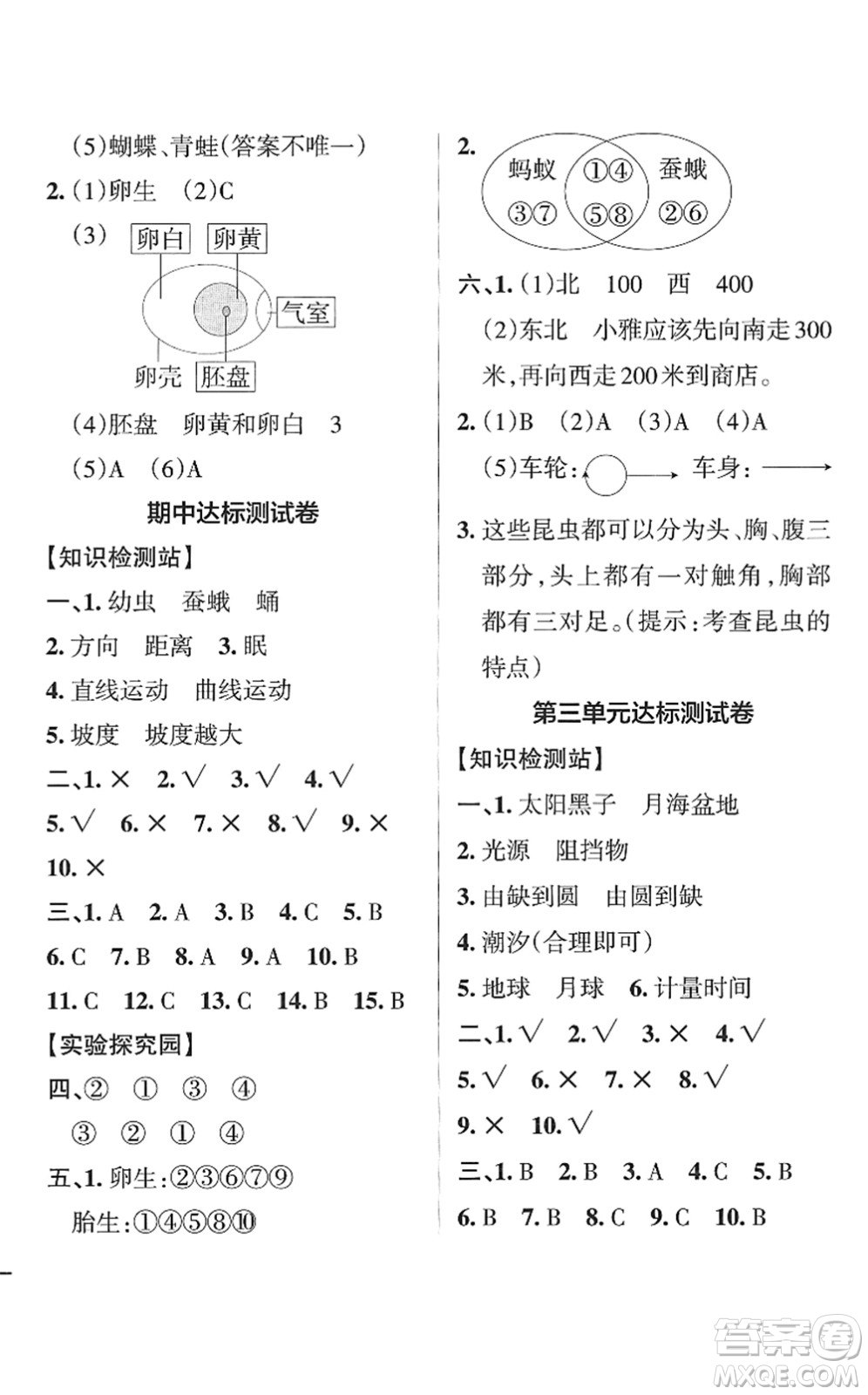 陜西師范大學(xué)出版總社2022PASS小學(xué)學(xué)霸作業(yè)本三年級(jí)科學(xué)下冊(cè)JK教科版答案