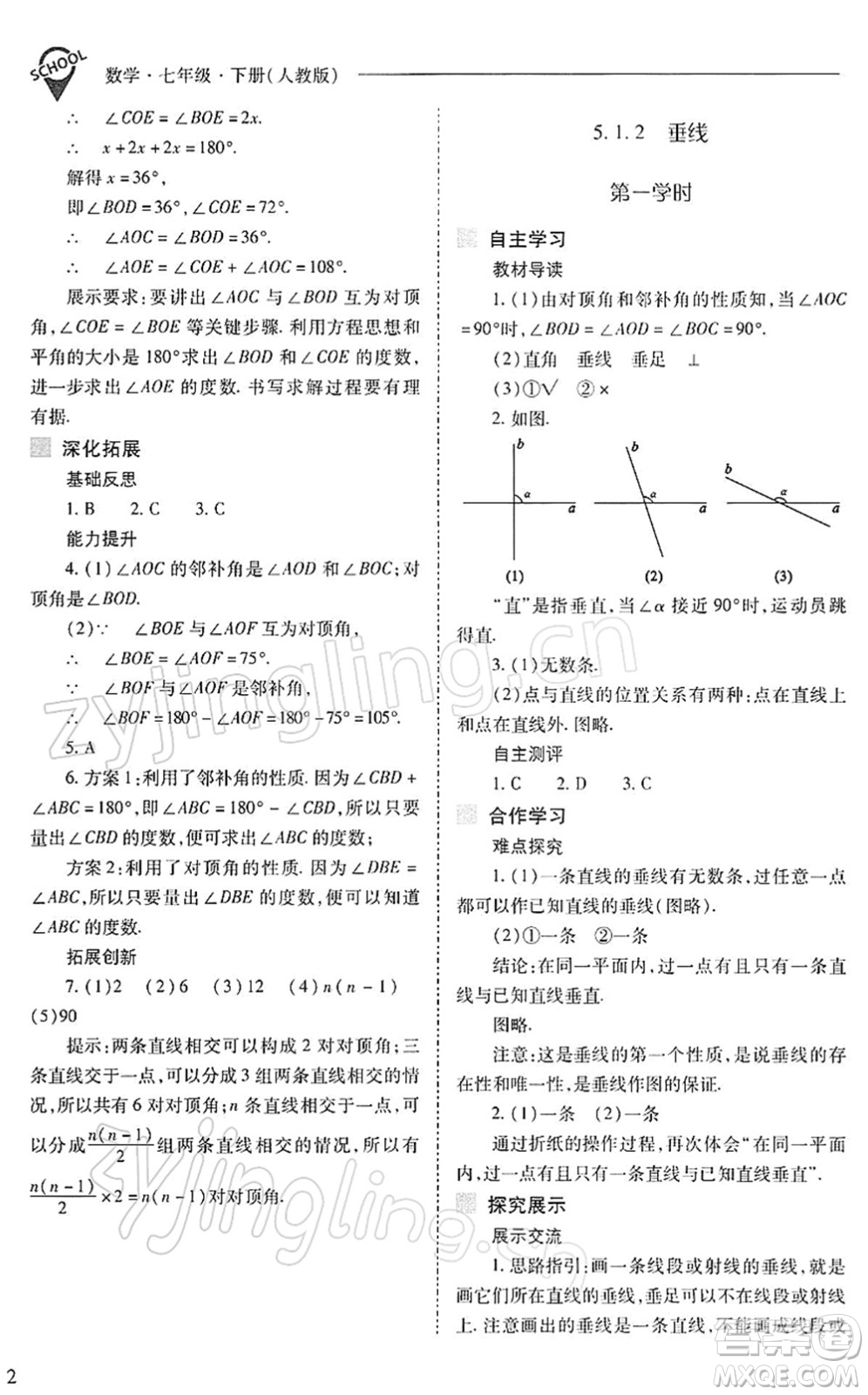 山西教育出版社2022新課程問題解決導(dǎo)學(xué)方案七年級(jí)數(shù)學(xué)下冊(cè)人教版答案
