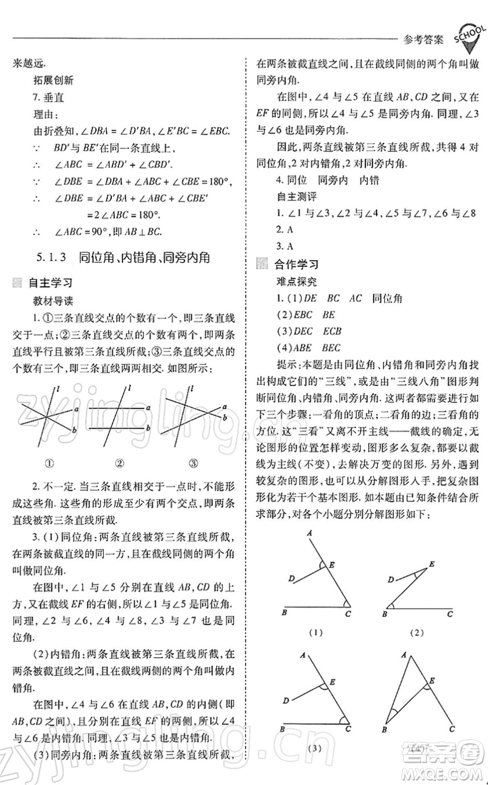 山西教育出版社2022新課程問題解決導(dǎo)學(xué)方案七年級(jí)數(shù)學(xué)下冊(cè)人教版答案