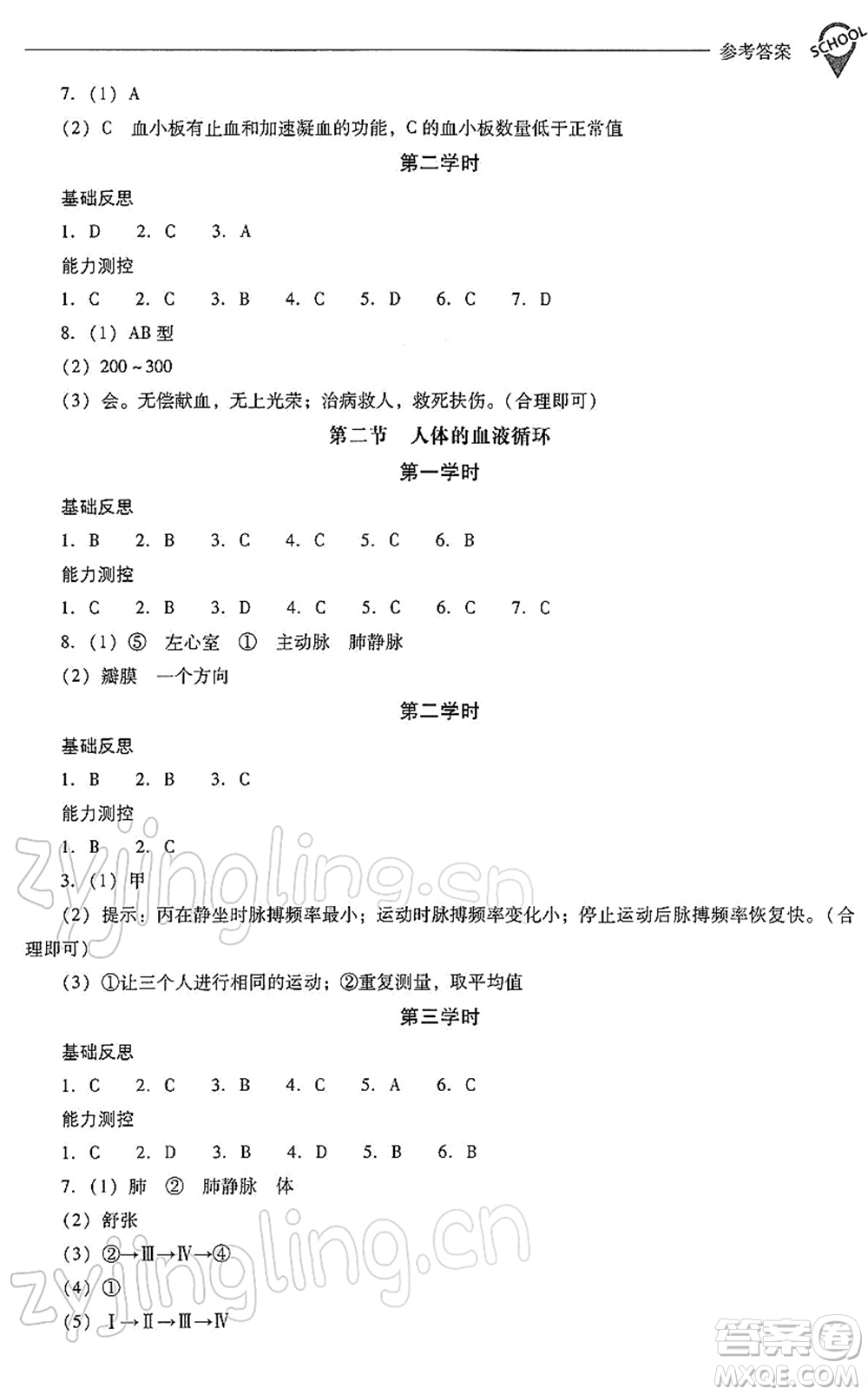 山西教育出版社2022新課程問題解決導(dǎo)學(xué)方案七年級生物下冊鳳凰版答案
