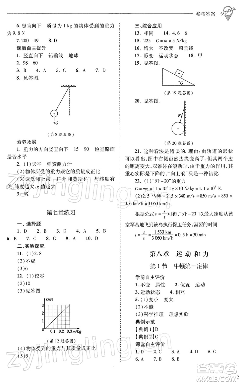 山西教育出版社2022新課程問題解決導(dǎo)學(xué)方案八年級物理下冊人教版答案