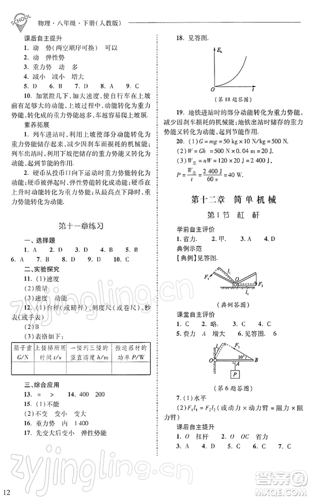山西教育出版社2022新課程問題解決導(dǎo)學(xué)方案八年級物理下冊人教版答案