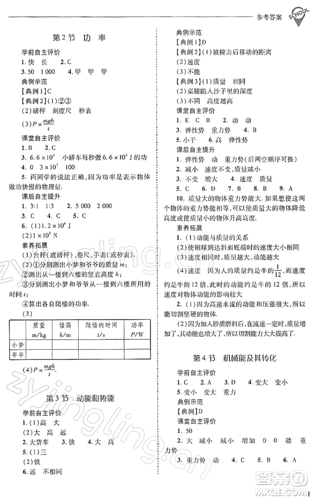 山西教育出版社2022新課程問題解決導(dǎo)學(xué)方案八年級物理下冊人教版答案